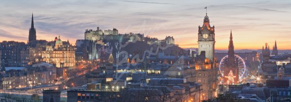 Edinburgh Castle, City Skyline at Dusk, Edinburgh Postcard